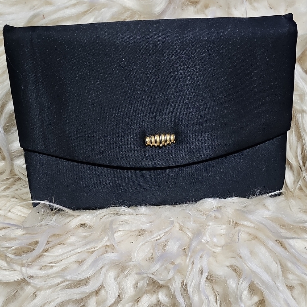 Magid Satin Black Clutch with Gold Accent